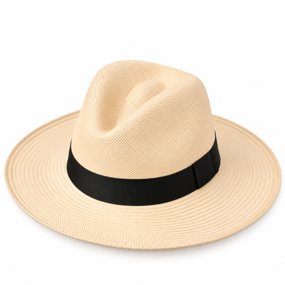 Sombrero Sierra Panama Hat de paja toquilla natural con cinta negra